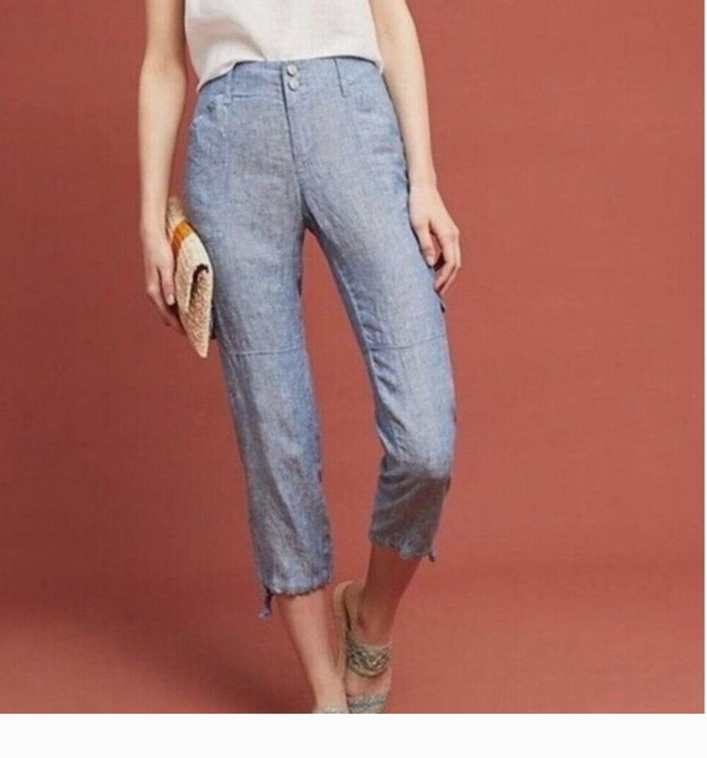 Sanctuary x Anthropologie Womens Cropped Cargo Pants Size 29 Blue Linen
